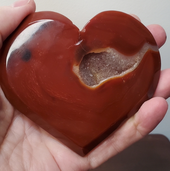 Carnelian Crystal Heart With Druzy - Picture 1 of 9